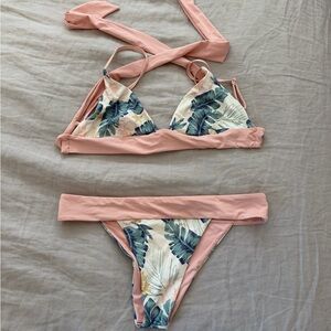 Marine Layer Reversible Pink and Blue Leaf Print Bikini